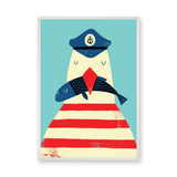 Sailor Bird Kids Wall Art Print – Whimsical Coastal Fish Illustration