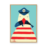 Sailor Bird Kids Wall Art Print – Whimsical Coastal Fish Illustration