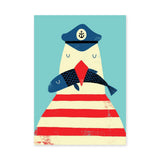 Sailor Bird Kids Wall Art Print – Whimsical Coastal Fish Illustration