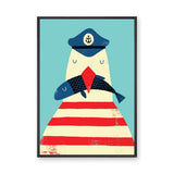 Sailor Bird Kids Wall Art Print – Whimsical Coastal Fish Illustration