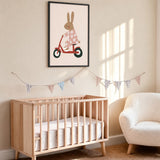 Scooter Bunny Kids Wall Decor – Rabbit in Pajamas on Red Scooter