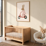 Scooter Bunny Kids Wall Decor – Rabbit in Pajamas on Red Scooter