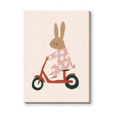Scooter Bunny Kids Wall Decor – Rabbit in Pajamas on Red Scooter