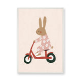 Scooter Bunny Kids Wall Decor – Rabbit in Pajamas on Red Scooter