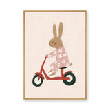 Scooter Bunny Kids Wall Decor – Rabbit in Pajamas on Red Scooter
