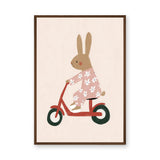 Scooter Bunny Kids Wall Decor – Rabbit in Pajamas on Red Scooter