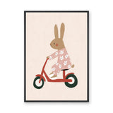 Scooter Bunny Kids Wall Decor – Rabbit in Pajamas on Red Scooter