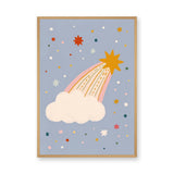 Shooting Star Cloud Kids Wall Decor – Whimsical Pastel Sky Print
