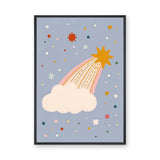Shooting Star Cloud Kids Wall Decor – Whimsical Pastel Sky Print