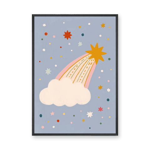 Shooting Star Cloud Kids Wall Decor – Whimsical Pastel Sky Print