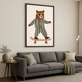 Skateboarding Bear Kids Wall Decor – Cute Nursery Animal Print