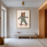 Skateboarding Bear Kids Wall Decor – Cute Nursery Animal Print