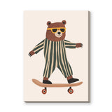 Skateboarding Bear Kids Wall Decor – Cute Nursery Animal Print