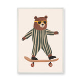 Skateboarding Bear Kids Wall Decor – Cute Nursery Animal Print