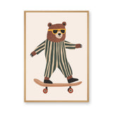 Skateboarding Bear Kids Wall Decor – Cute Nursery Animal Print