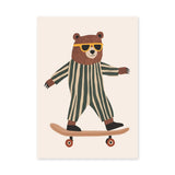 Skateboarding Bear Kids Wall Decor – Cute Nursery Animal Print