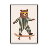 Skateboarding Bear Kids Wall Decor – Cute Nursery Animal Print