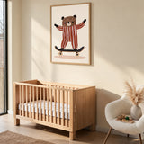 Skateboarding Bear Kids Wall Decor – Cute Nursery Skateboard Print