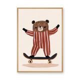 Skateboarding Bear Kids Wall Decor – Cute Nursery Skateboard Print