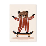 Skateboarding Bear Kids Wall Decor – Cute Nursery Skateboard Print