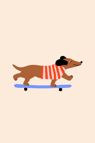 Skateboarding Dachshund Kids Wall Art Poster – Playful Modern Dog Print