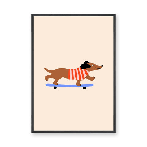 Skateboarding Dachshund Kids Wall Art Poster – Playful Modern Dog Print