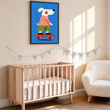 Skateboarding Dog Kids Pop Art Wall Art Poster – Colorful Blue Skate Print