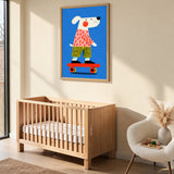 Skateboarding Dog Kids Pop Art Wall Art Poster – Colorful Blue Skate Print