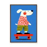 Skateboarding Dog Kids Pop Art Wall Art Poster – Colorful Blue Skate Print