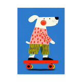 Skateboarding Dog Kids Pop Art Wall Art Poster – Colorful Blue Skate Print