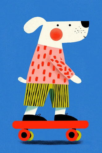 Skateboarding Dog Kids Pop Art Wall Art Poster – Colorful Blue Skate Print