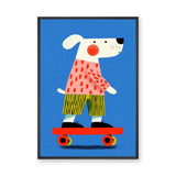 Skateboarding Dog Kids Pop Art Wall Art Poster – Colorful Blue Skate Print