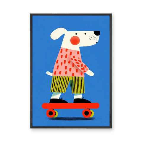Skateboarding Dog Kids Pop Art Wall Art Poster – Colorful Blue Skate Print
