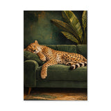 Sleeping Cheetah Eclectic Wall Art Poster – Green Sofa Botanical Print