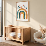 Sleepy Boho Rainbow Kids Wall Art Print – Smiling Boho Rainbow with Colorful Rays