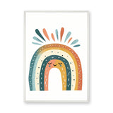 Sleepy Boho Rainbow Kids Wall Art Print – Smiling Boho Rainbow with Colorful Rays