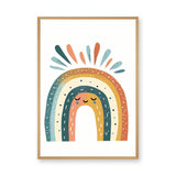 Sleepy Boho Rainbow Kids Wall Art Print – Smiling Boho Rainbow with Colorful Rays