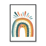 Sleepy Boho Rainbow Kids Wall Art Print – Smiling Boho Rainbow with Colorful Rays