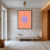 Smiley Face Pop Art Wall Art Print – Pink and Orange Striped Kids Print