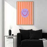 Smiley Face Pop Art Wall Art Print – Pink and Orange Striped Kids Print