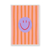 Smiley Face Pop Art Wall Art Print – Pink and Orange Striped Kids Print