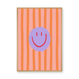 Smiley Face Pop Art Wall Art Print – Pink and Orange Striped Kids Print