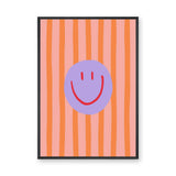 Smiley Face Pop Art Wall Art Print – Pink and Orange Striped Kids Print