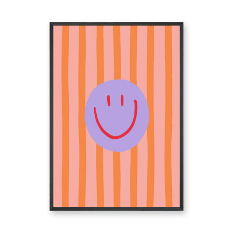 Smiley Face Pop Art Wall Art Print – Pink and Orange Striped Kids Print