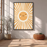 Smiling Sun Kids Nursery Wall Art Print – Orange Rays on Cream