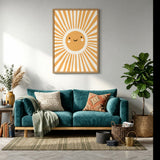 Smiling Sun Kids Nursery Wall Art Print – Orange Rays on Cream