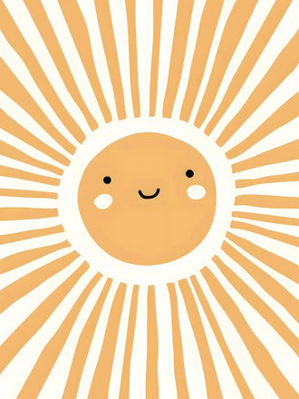 Smiling Sun Kids Nursery Wall Art Print – Orange Rays on Cream
