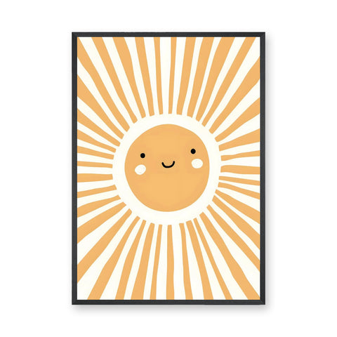 Smiling Sun Kids Nursery Wall Art Print – Orange Rays on Cream