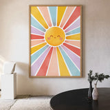 Smiling Sun Kids Wall Art Print – Colorful Pastel Rays for Nursery