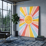 Smiling Sun Kids Wall Art Print – Colorful Pastel Rays for Nursery